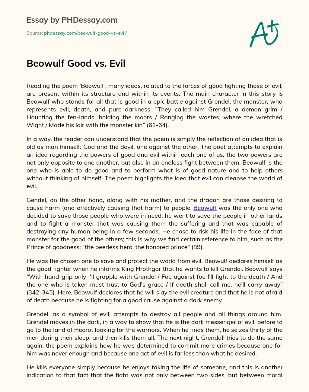 Beowulf Good vs. Evil essay