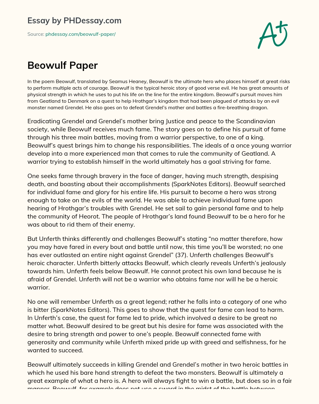 Реферат: Beowulf 2 Essay Research Paper People have