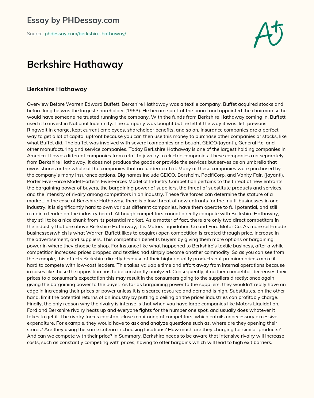 Berkshire Hathaway essay