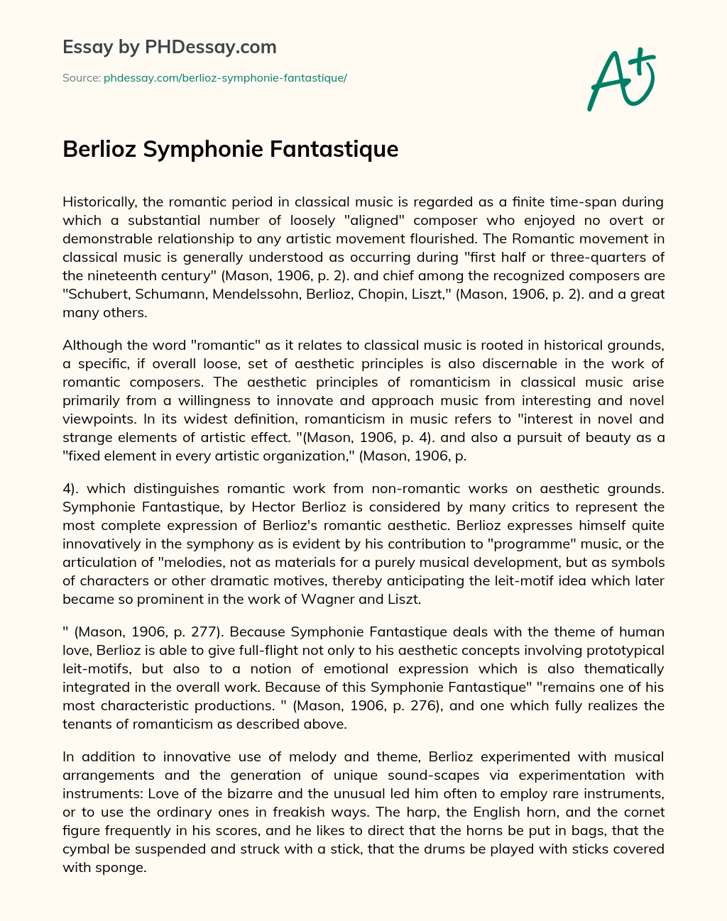 Berlioz Symphonie Fantastique essay