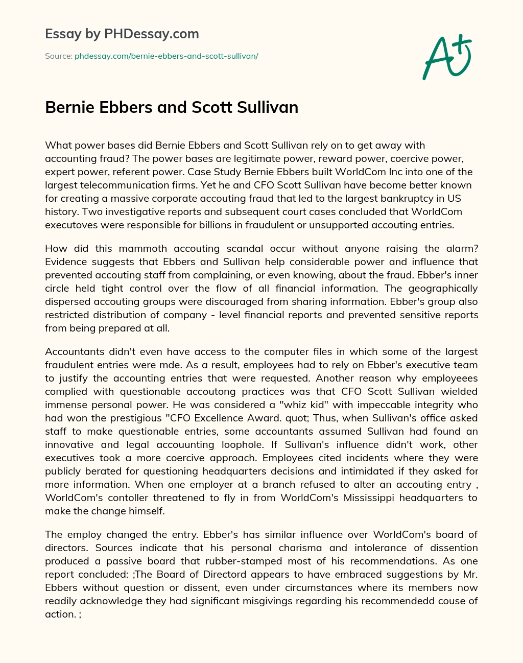 Bernie Ebbers and Scott Sullivan essay