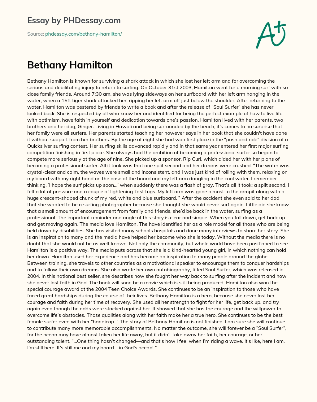 Bethany Hamilton essay