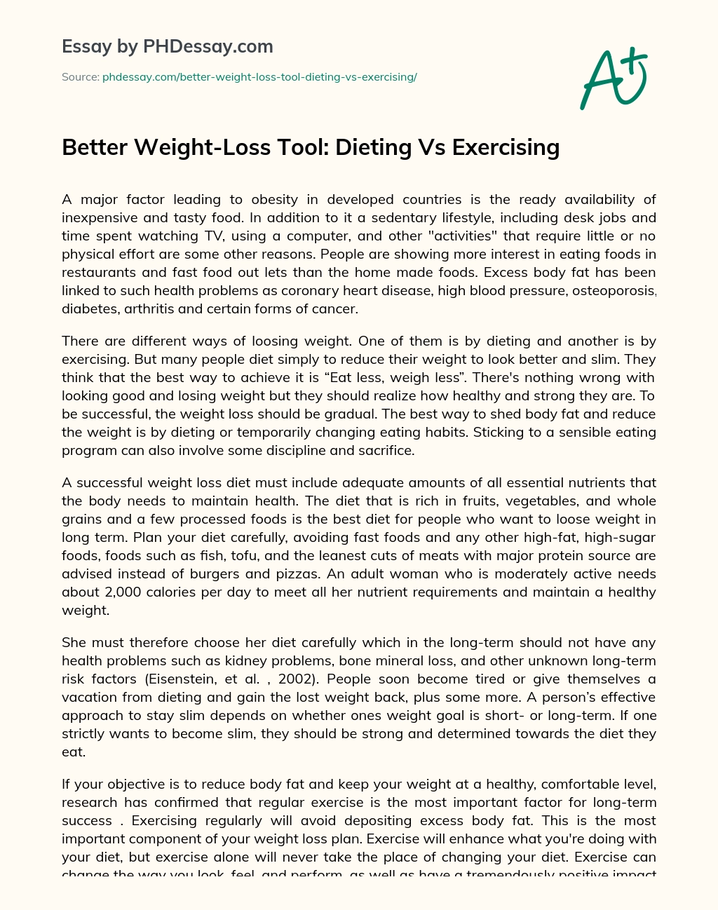 Better Weight-Loss Tool: Dieting Vs Exercising essay
