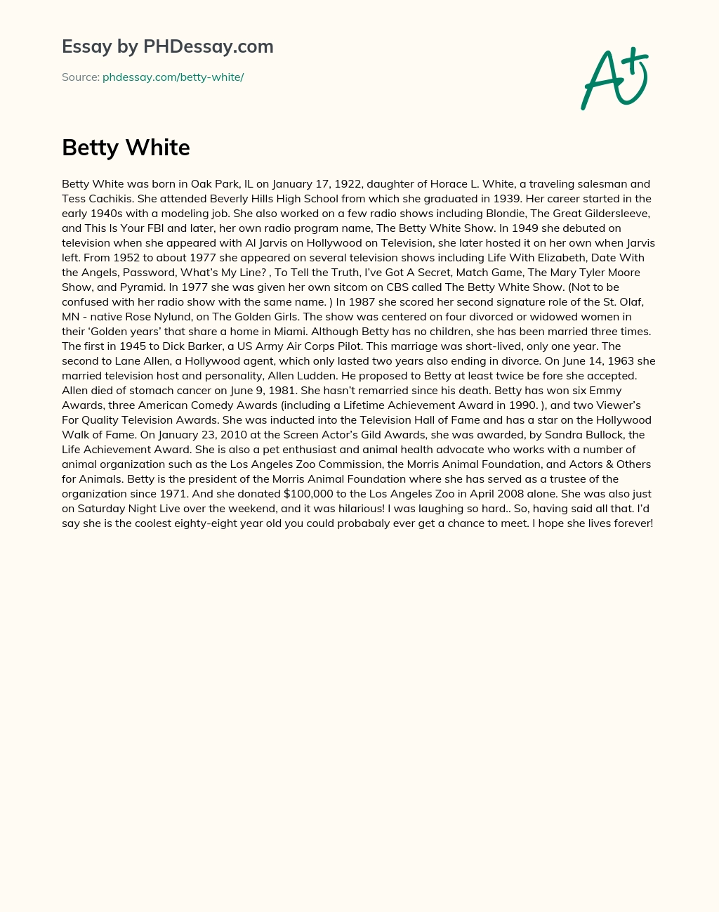 Betty White’s Career in Television and Radio essay
