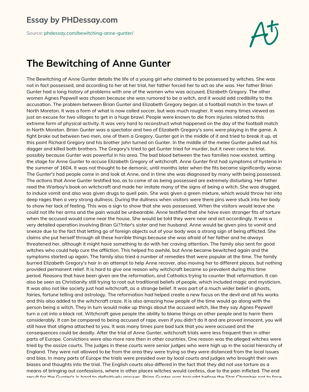 The Bewitching of Anne Gunter essay