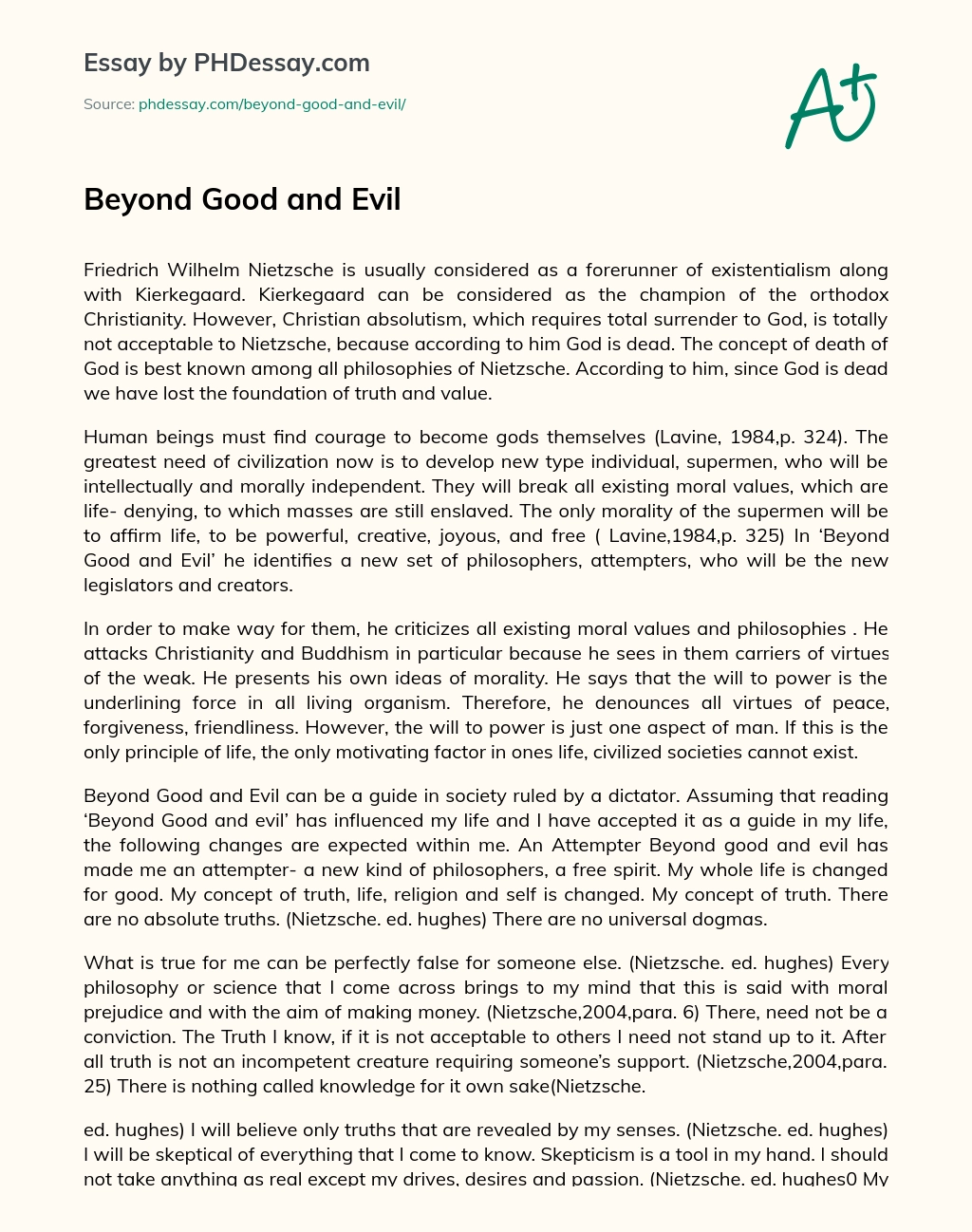 Beyond  Good  and  Evil essay