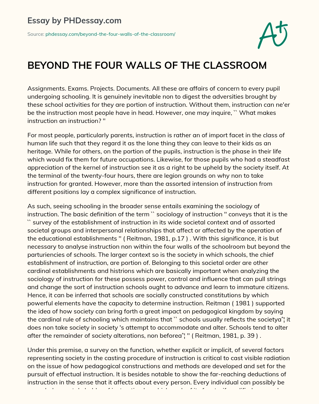 Beyond the four walls of the classroom essay