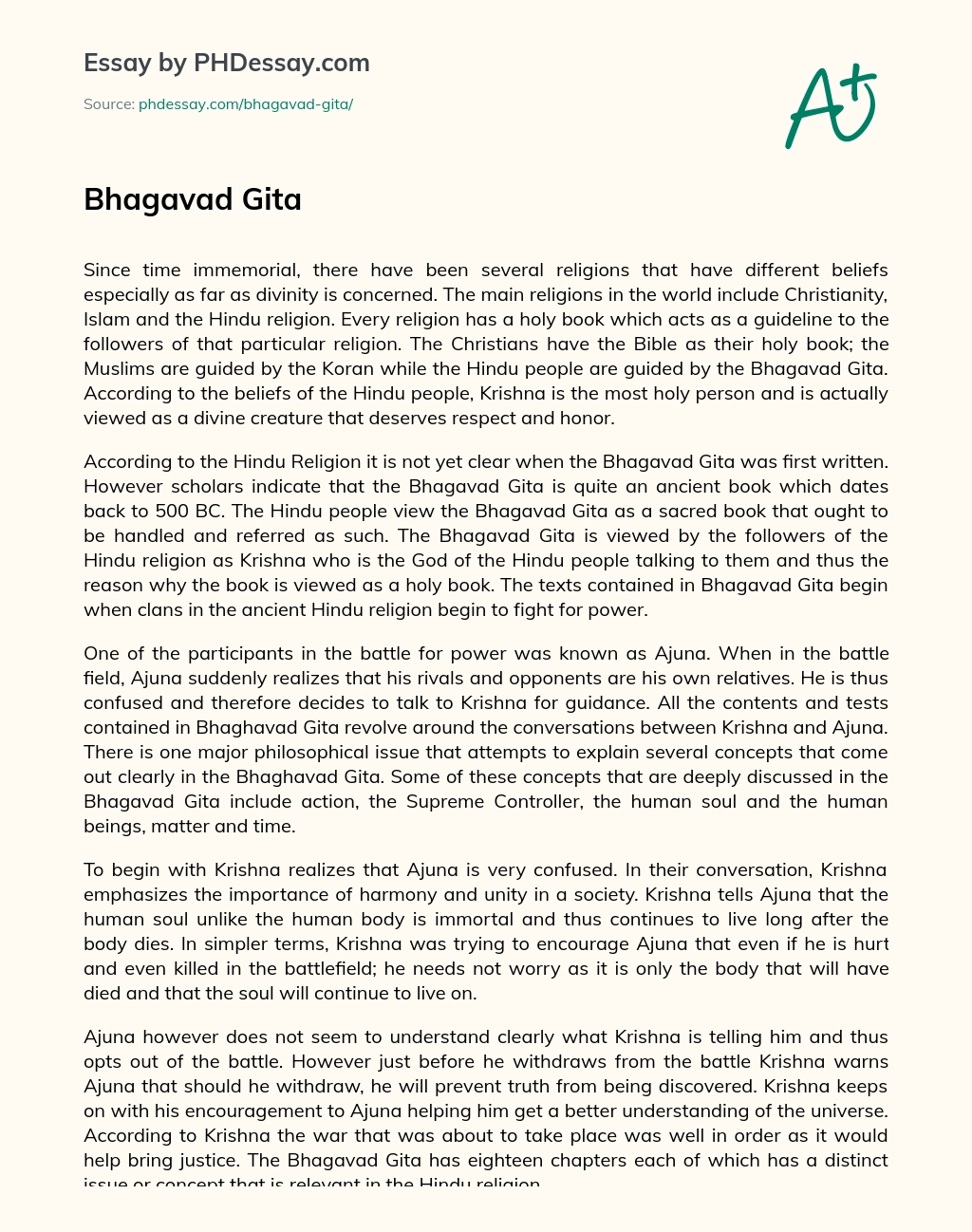 Реферат: Bhagavad Gita Essay Research Paper Nonexistence can