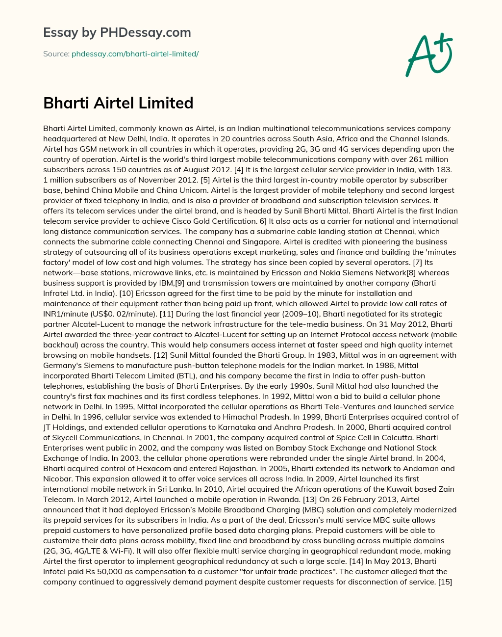 Bharti Airtel Limited essay