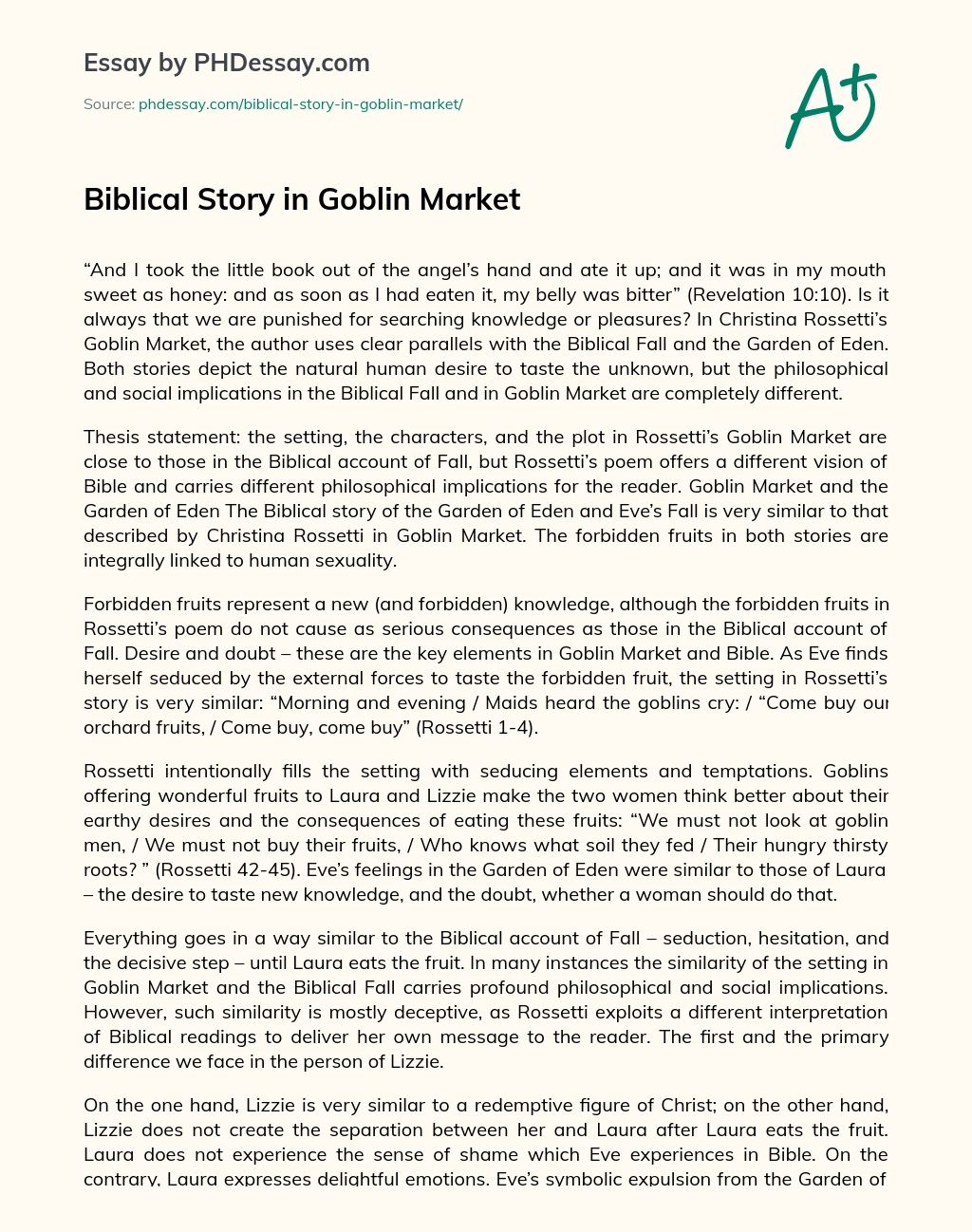 Biblical Story in Goblin Market essay