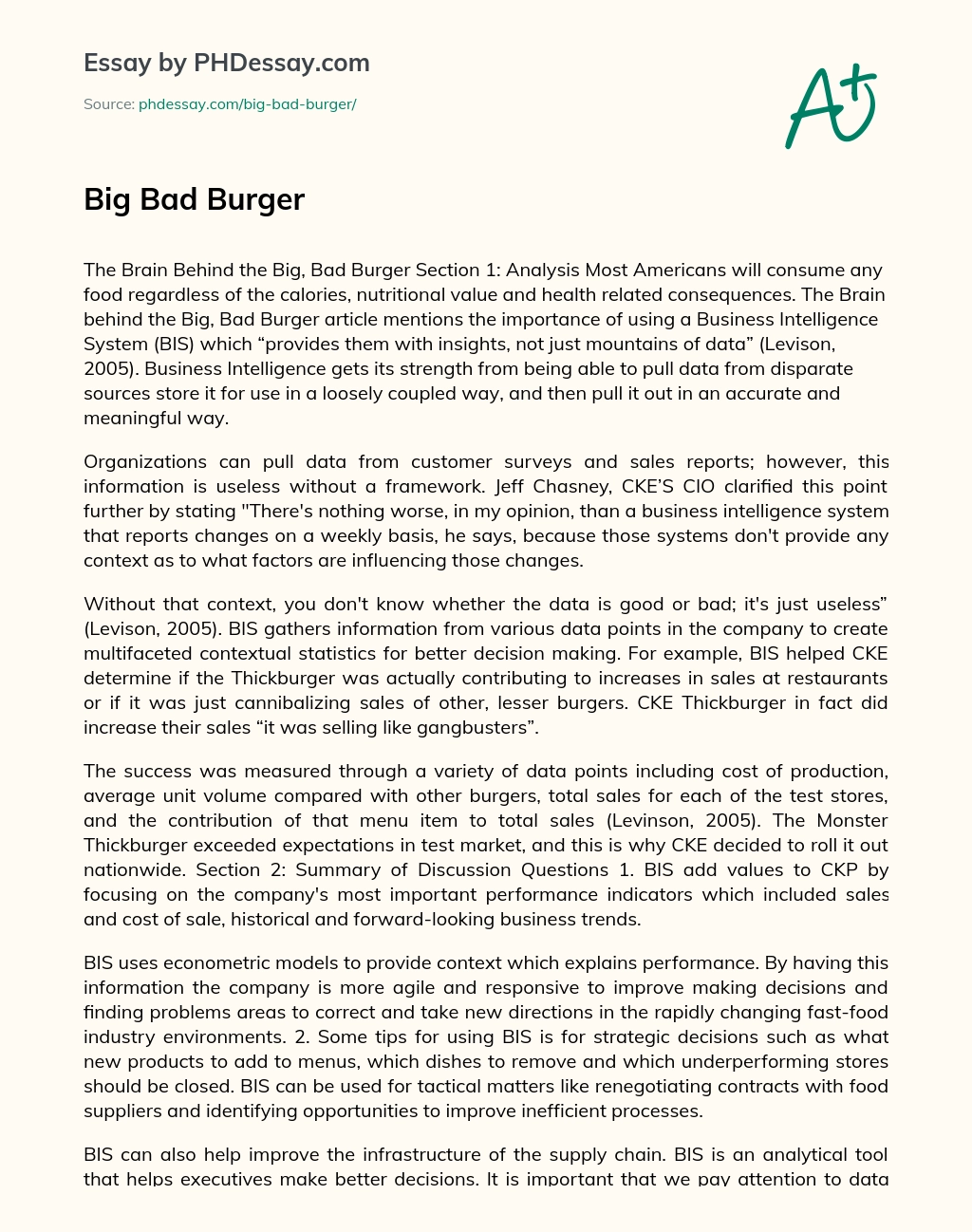 Big Bad Burger essay