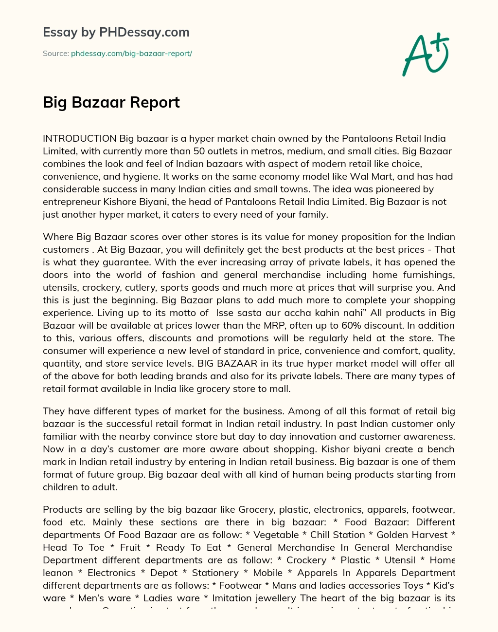 Big Bazaar Report essay