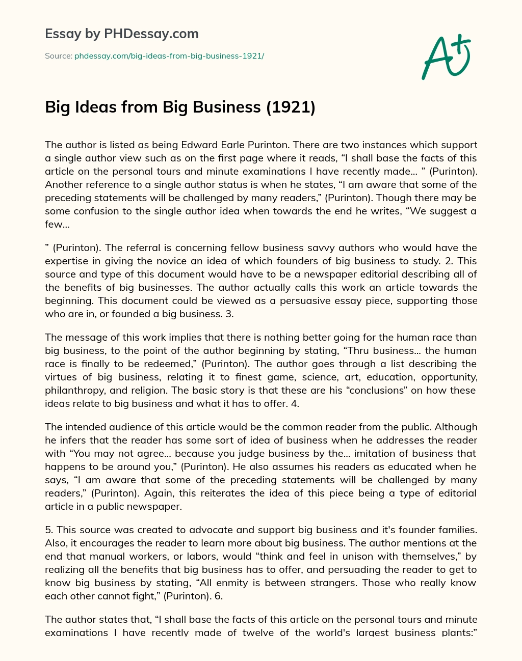 Big Ideas from Big Business (1921) essay