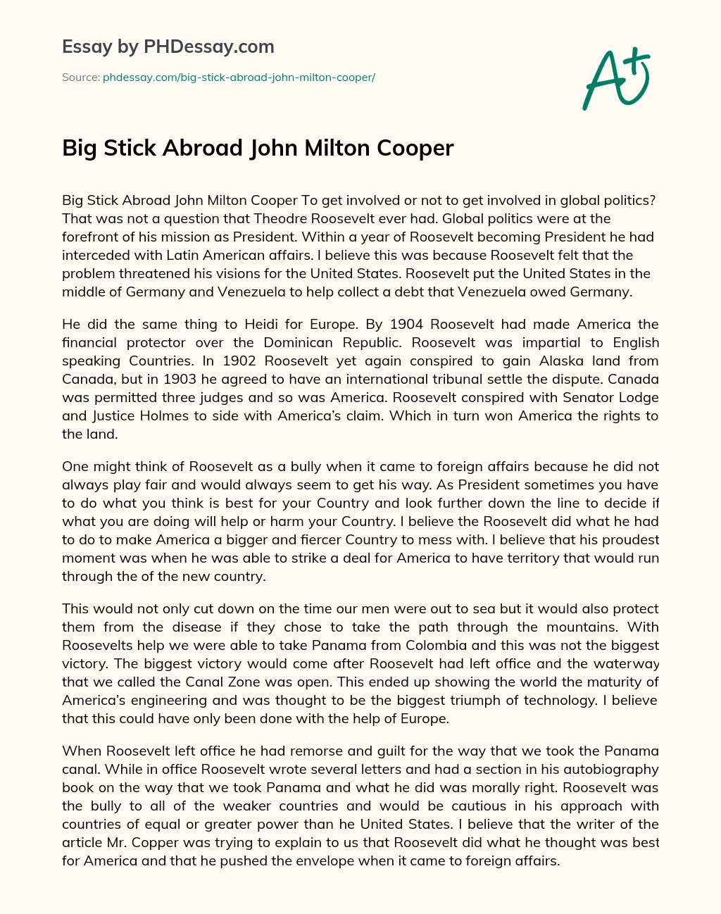 Big Stick Abroad John Milton Cooper essay