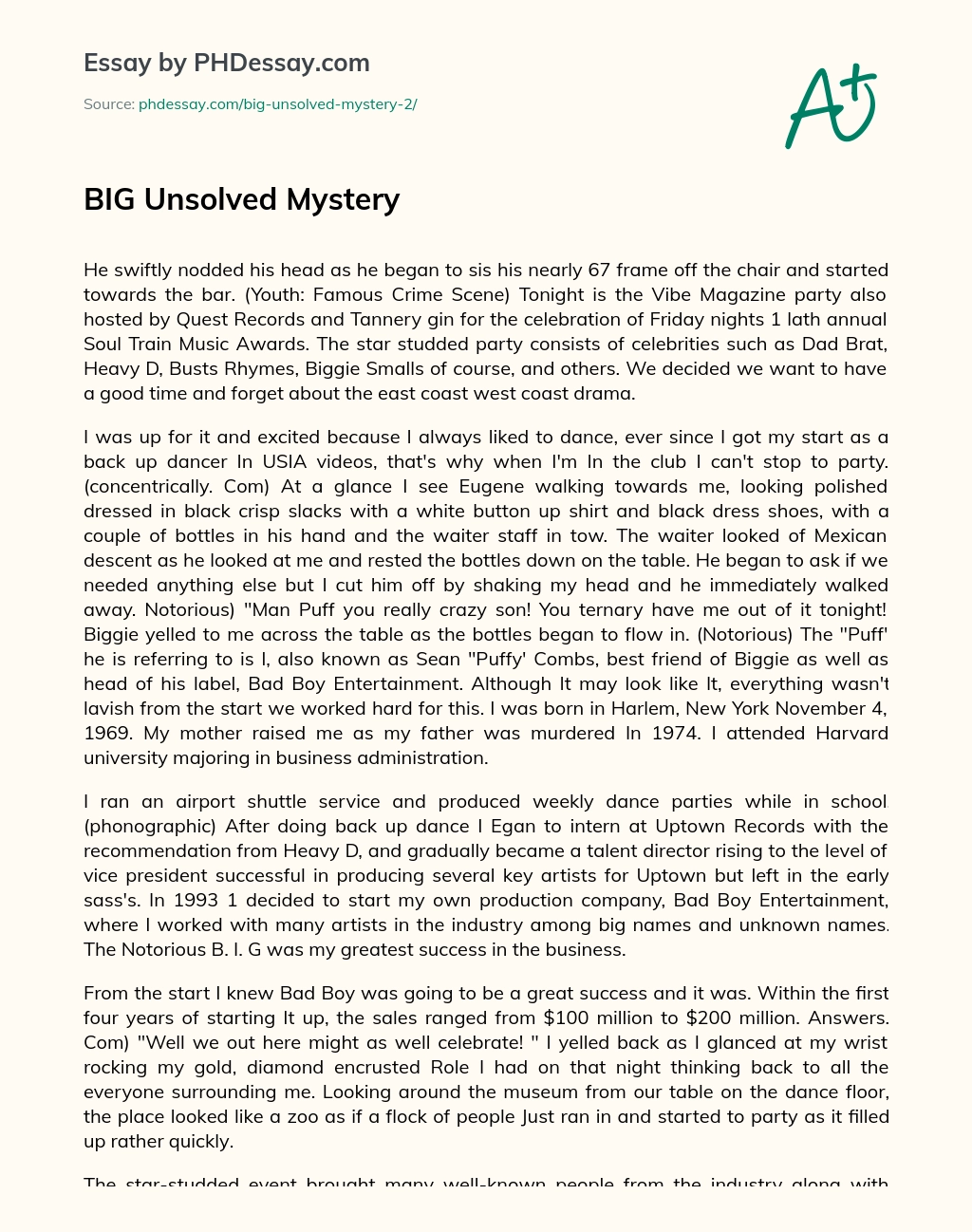 BIG Unsolved Mystery essay