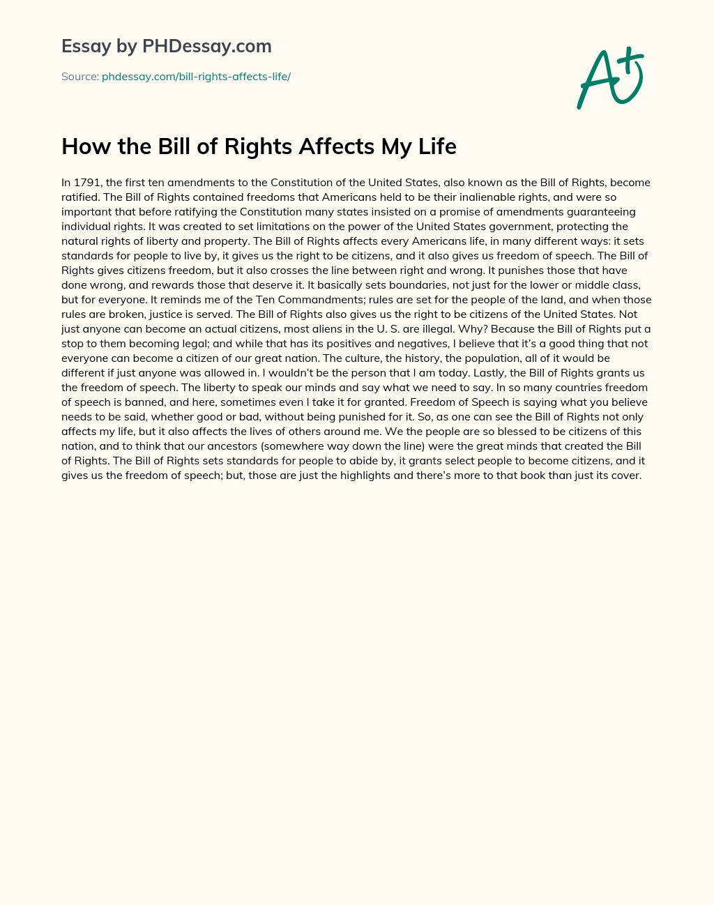 How the Bill of Rights Affects My Life essay