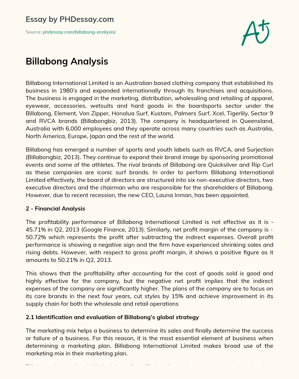 Billabong Analysis essay
