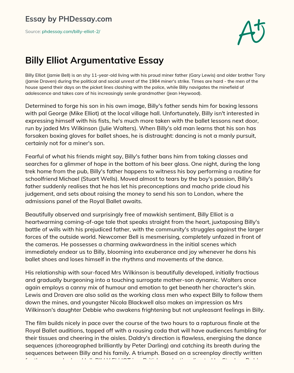 Billy Elliot Argumentative Essay essay