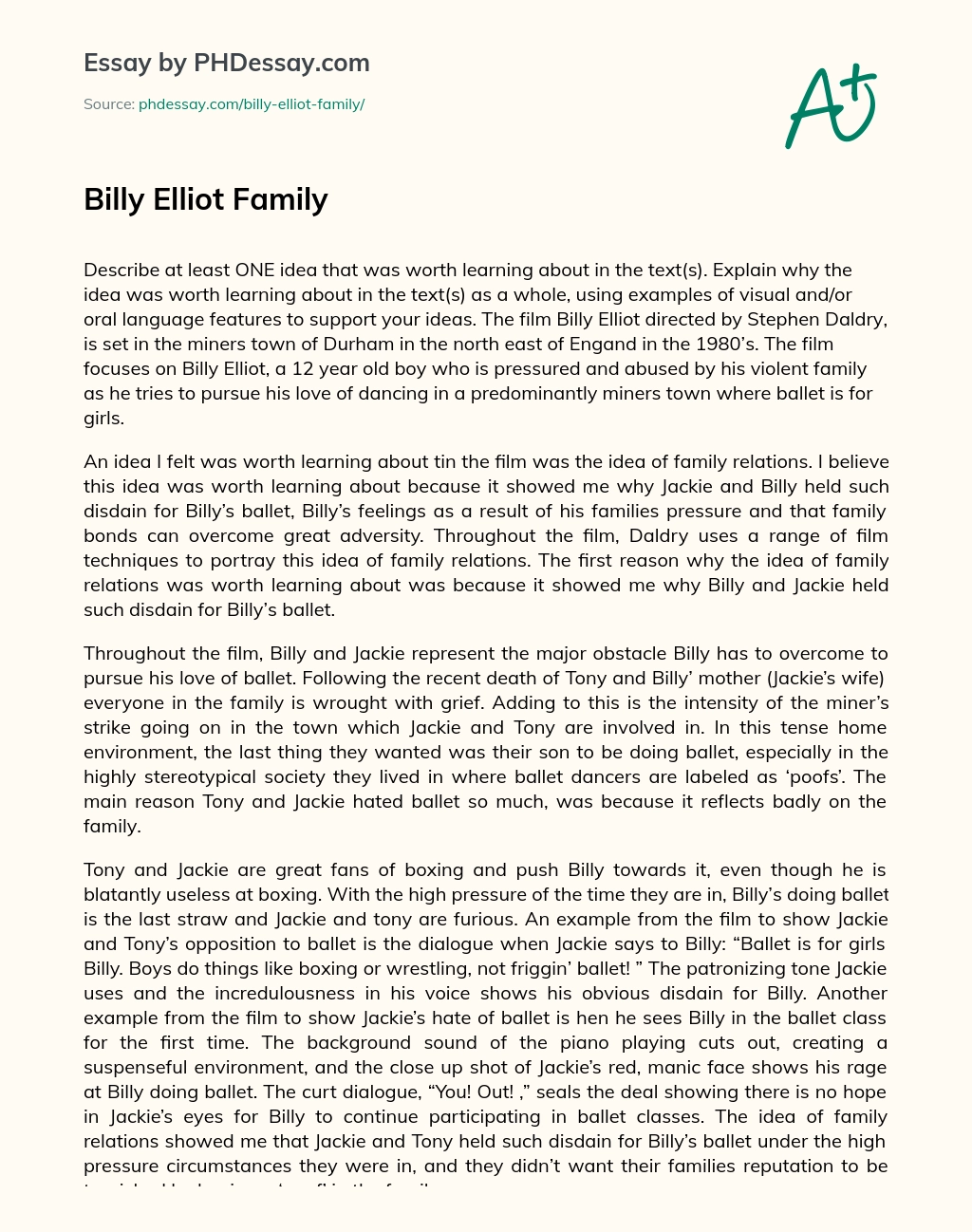 Billy Elliot Family essay