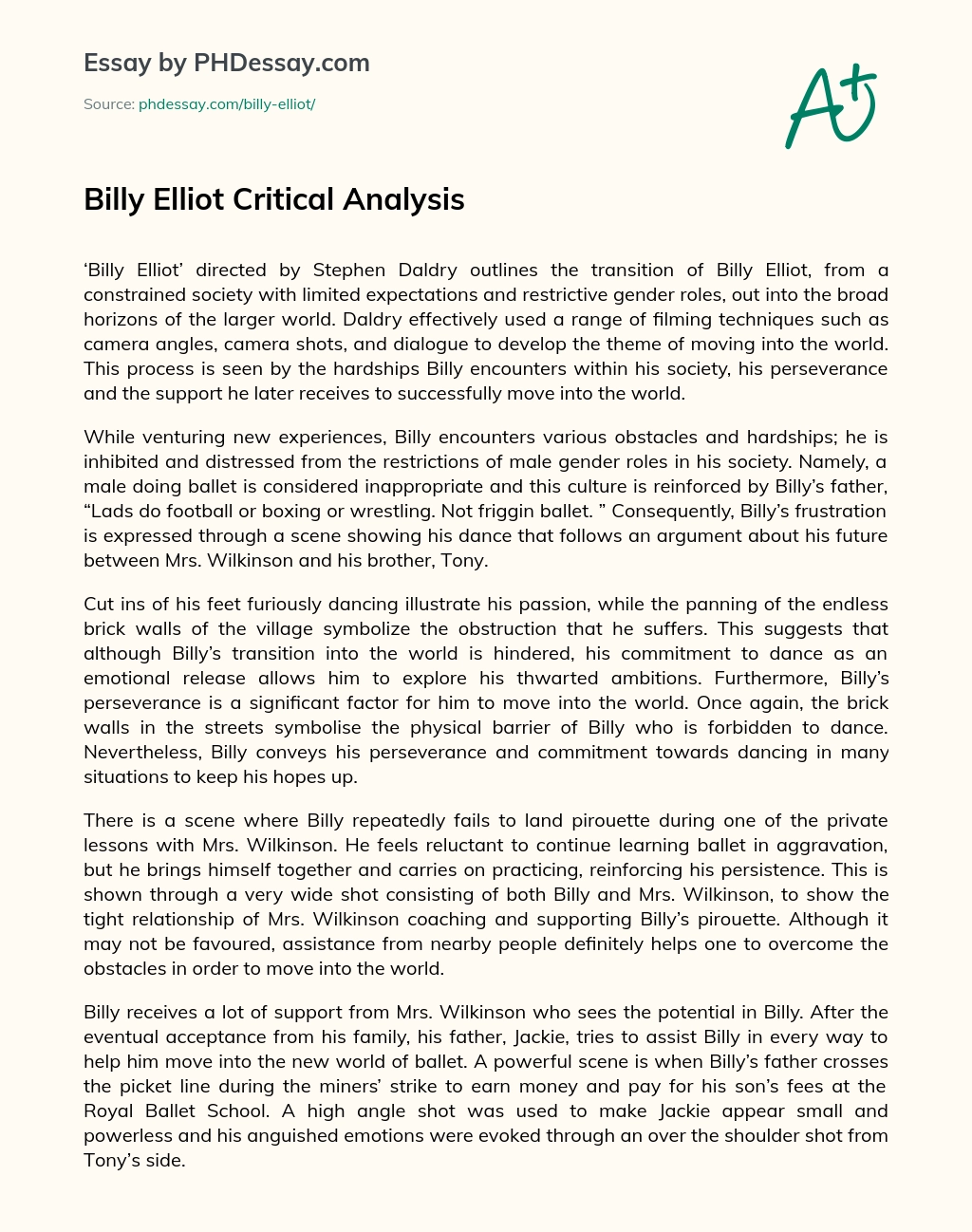 Billy Elliot Critical Analysis essay