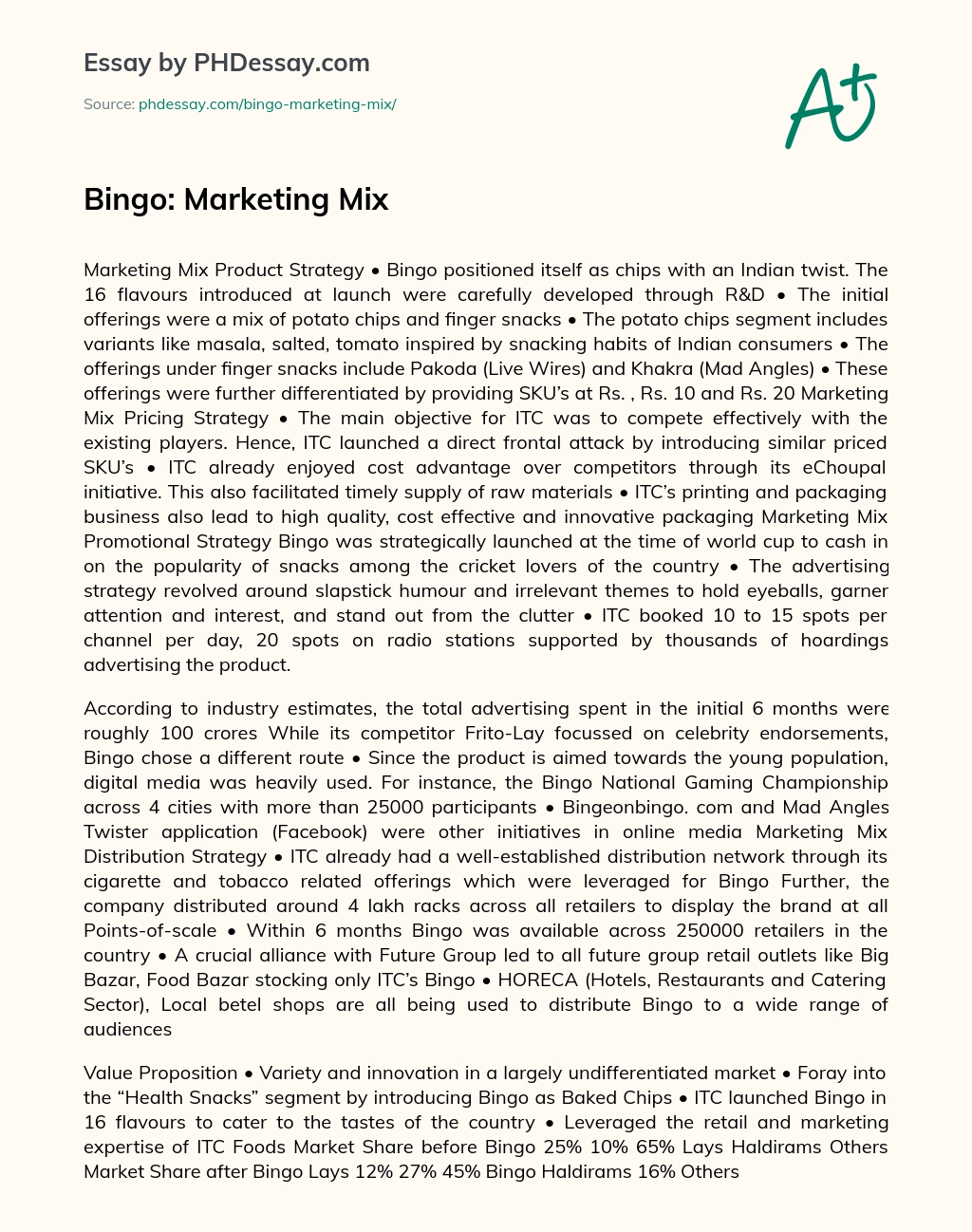 Bingo: marketing mix essay