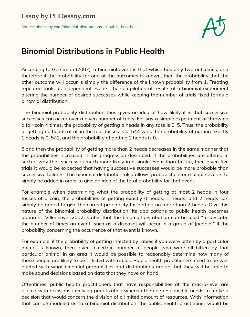 Binomial Distributions in Public Health essay