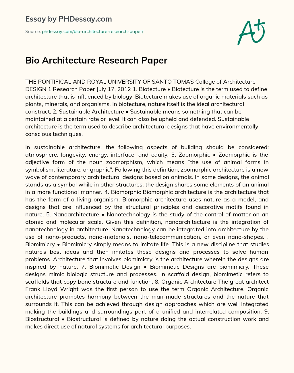 Bio Architecture Research Paper essay