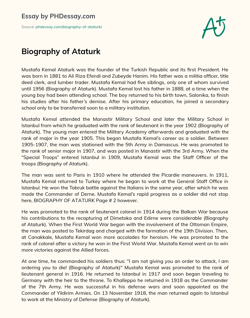 Biography of Ataturk essay
