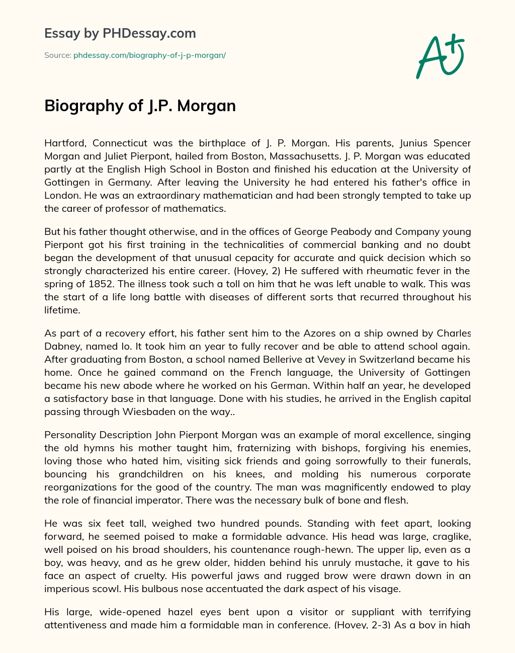 Biography of J.P. Morgan essay
