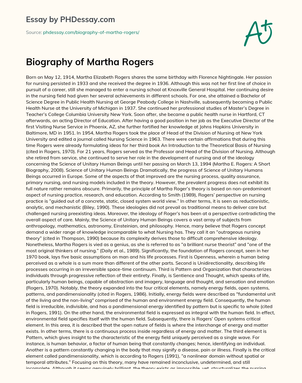 Biography of Martha Rogers essay