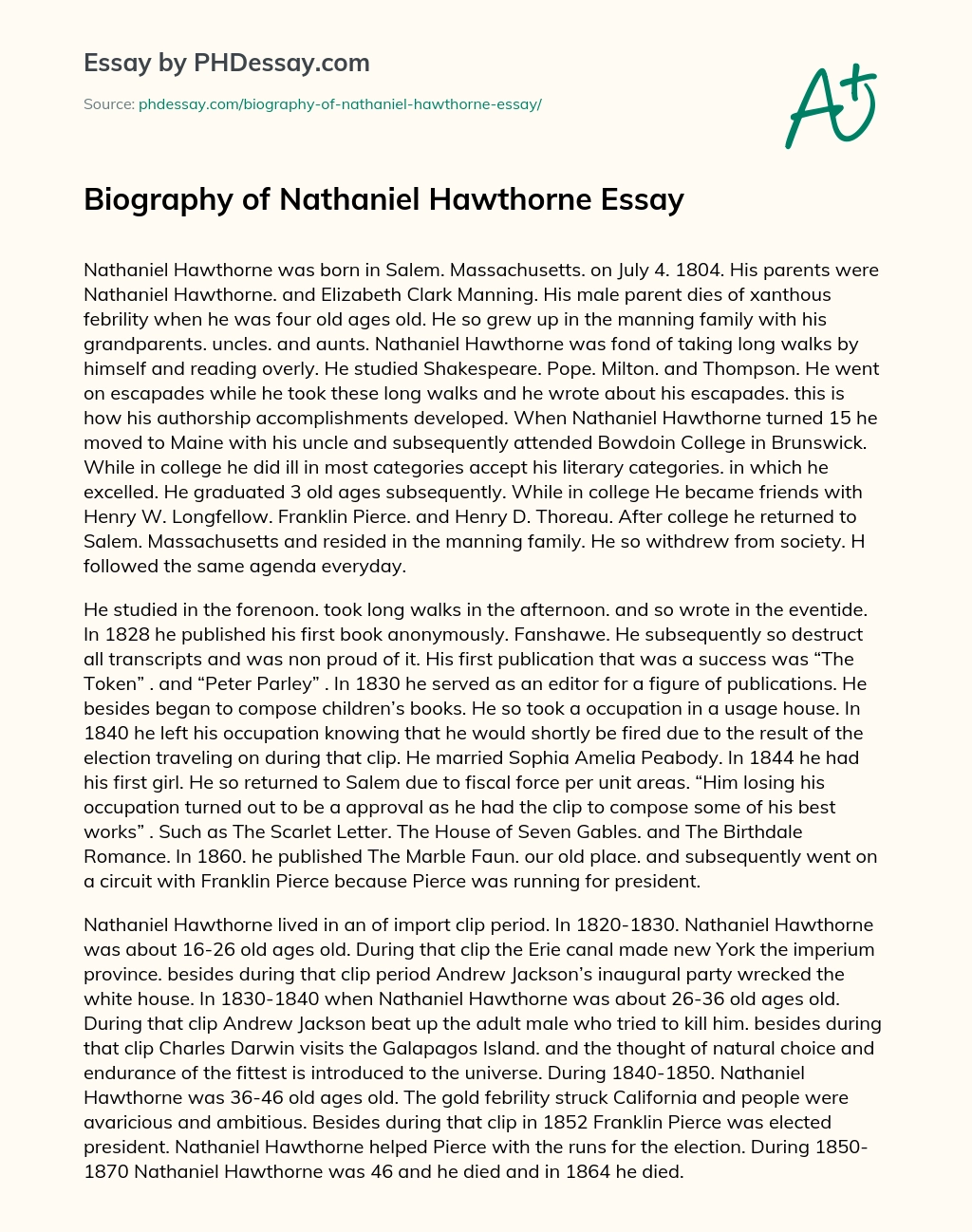 Biography of Nathaniel Hawthorne Essay essay