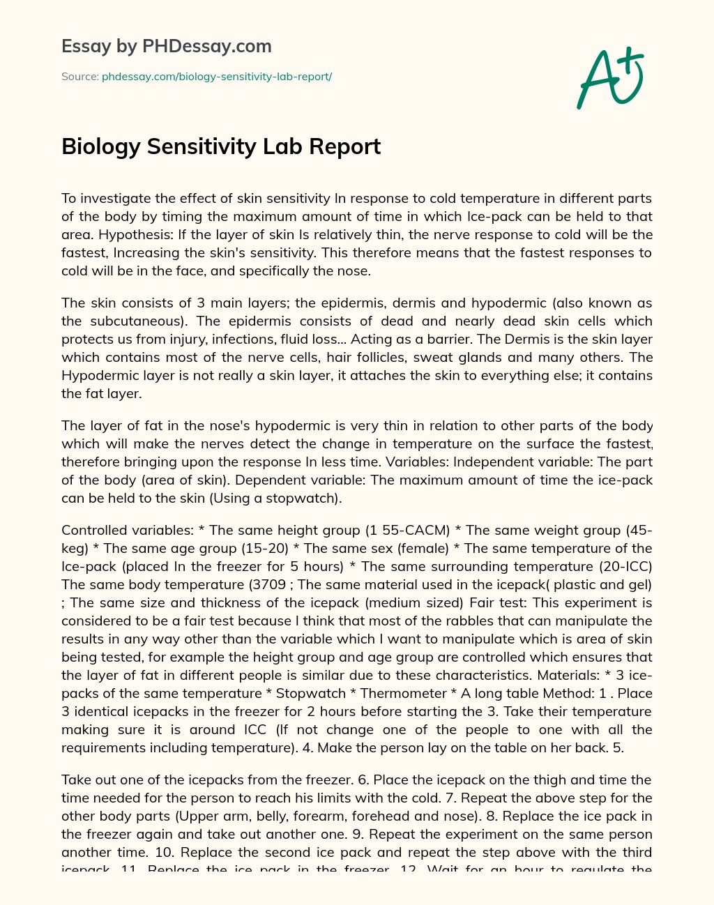 Biology Sensitivity Lab Report essay