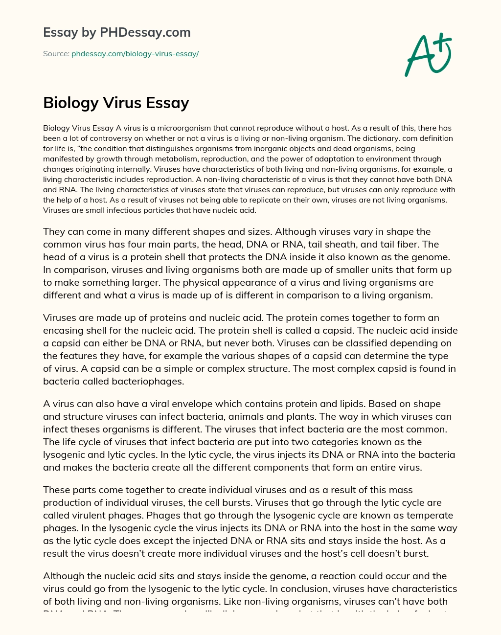 Biology Virus Essay essay