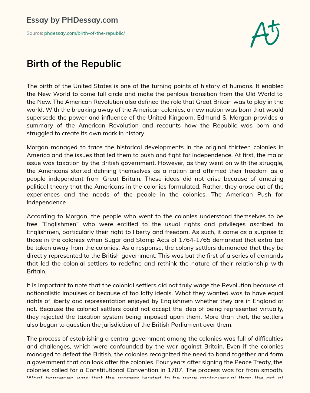 Birth of the Republic essay