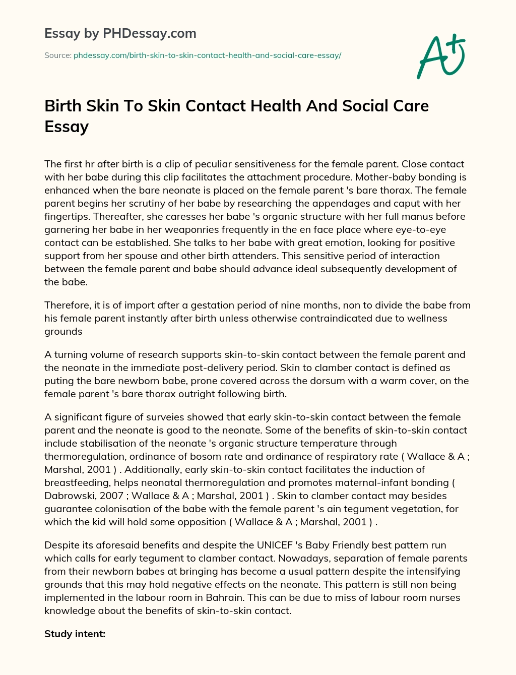 Birth Skin To Skin Contact Health And Social Care Essay essay