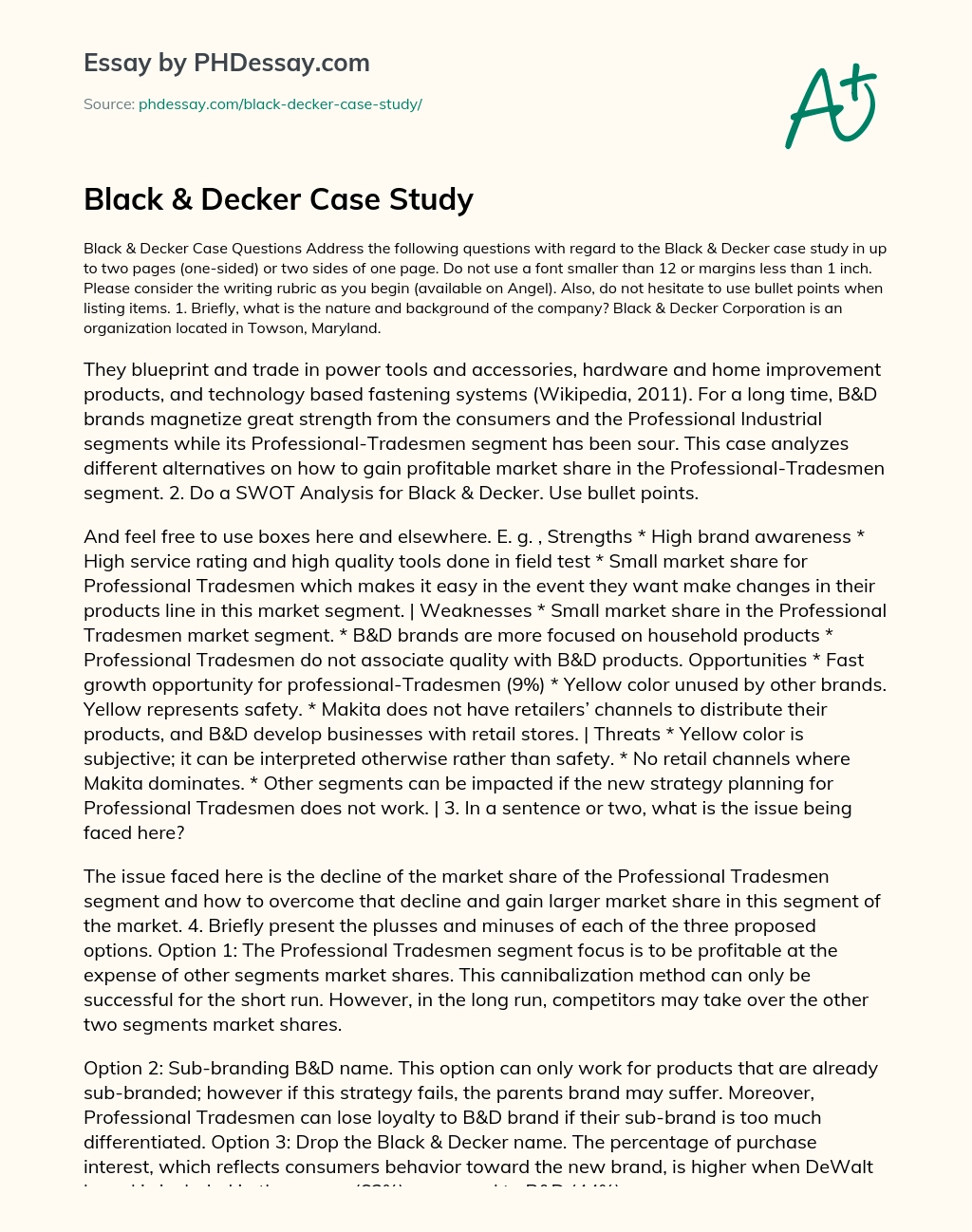 Black & Decker Case Study essay