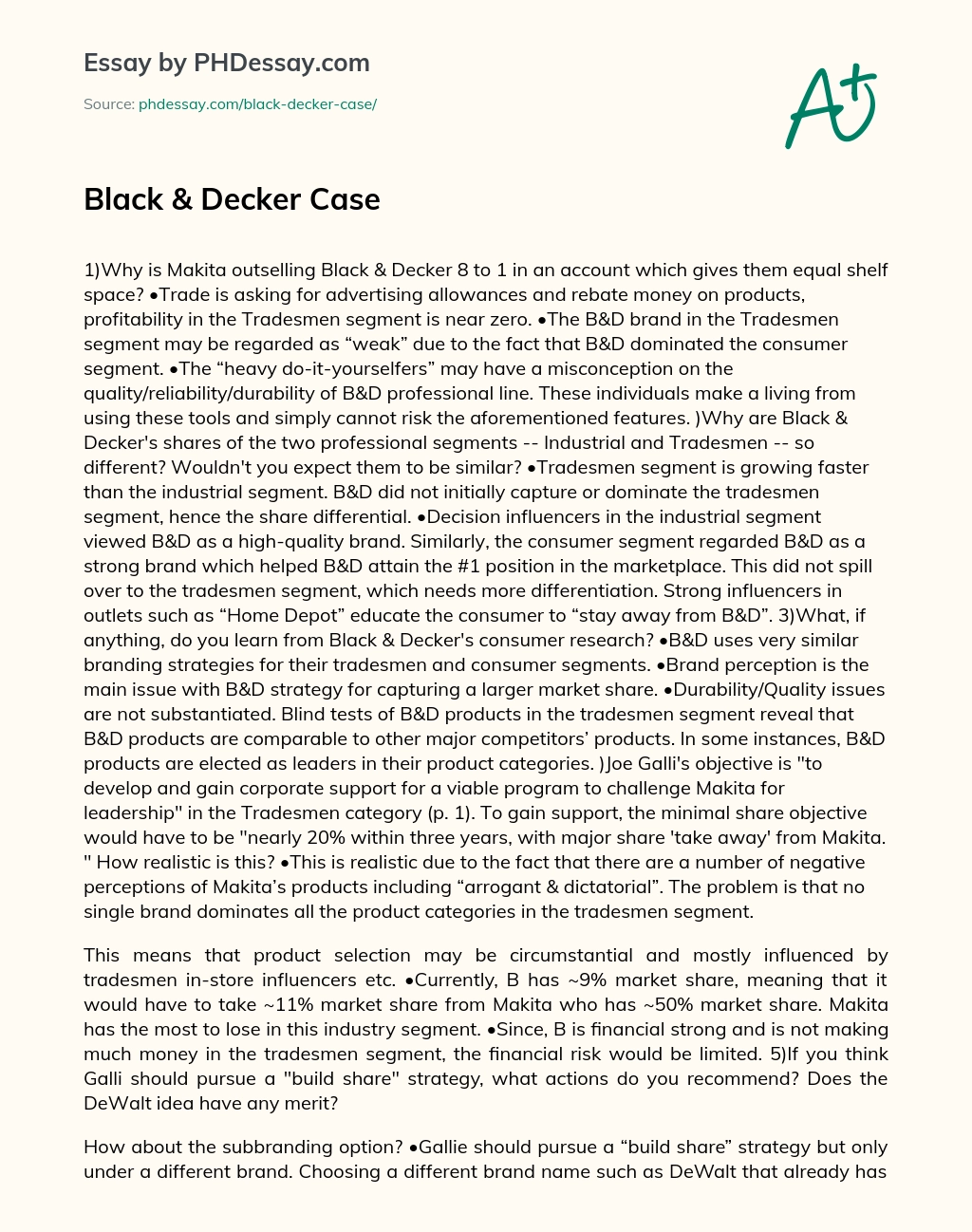 Black & Decker Case essay