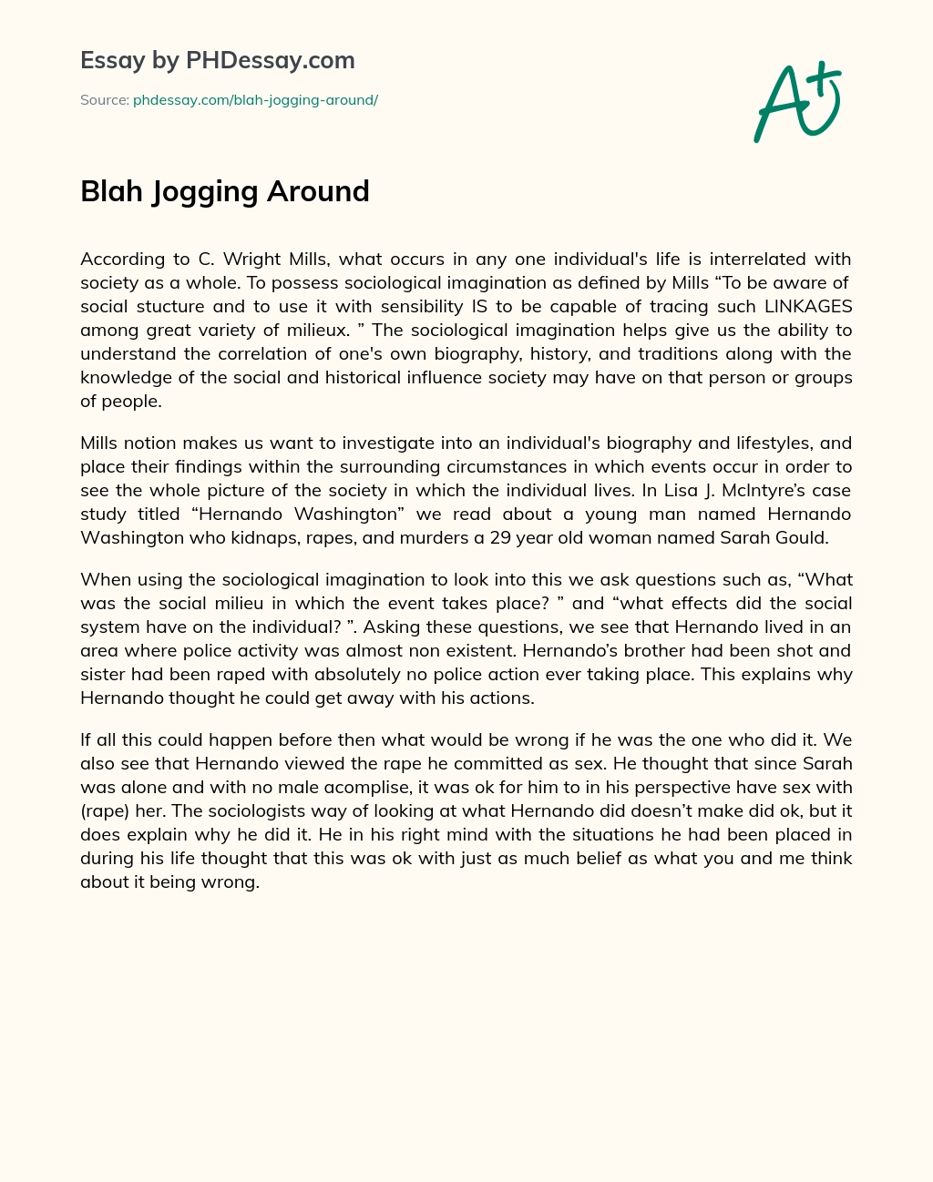 Blah Jogging Around essay