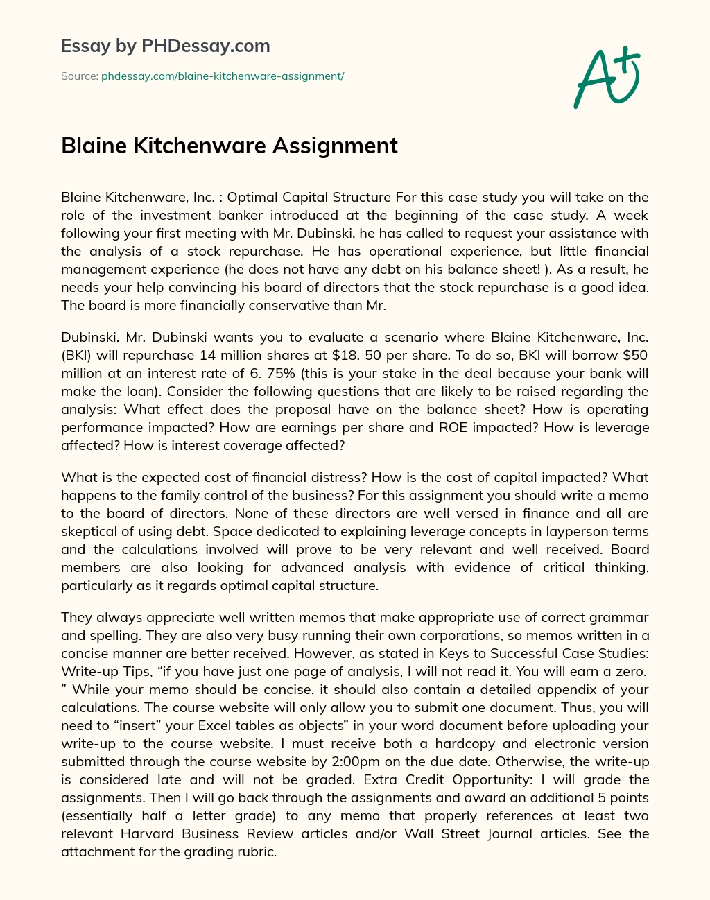 Blaine Kitchenware essay