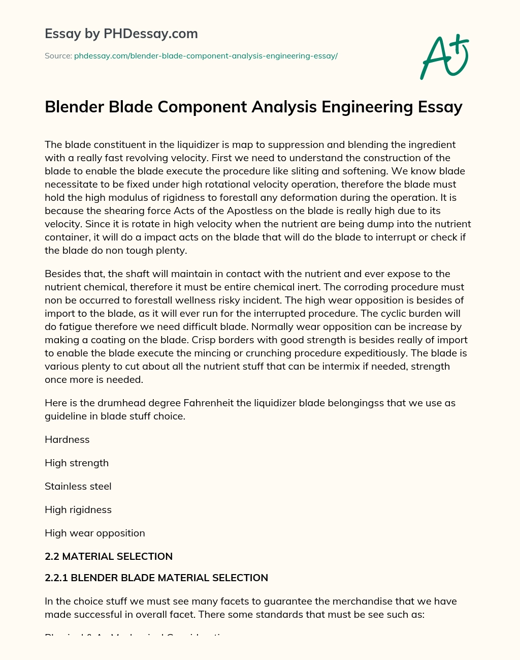 Blender Blade Component Analysis Engineering Essay essay