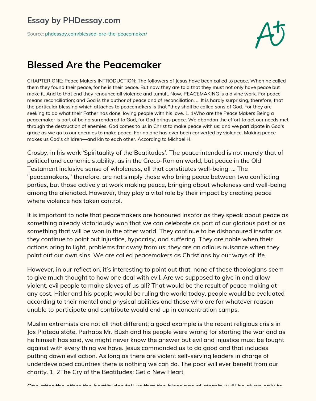 Blessed Are the Peacemaker essay
