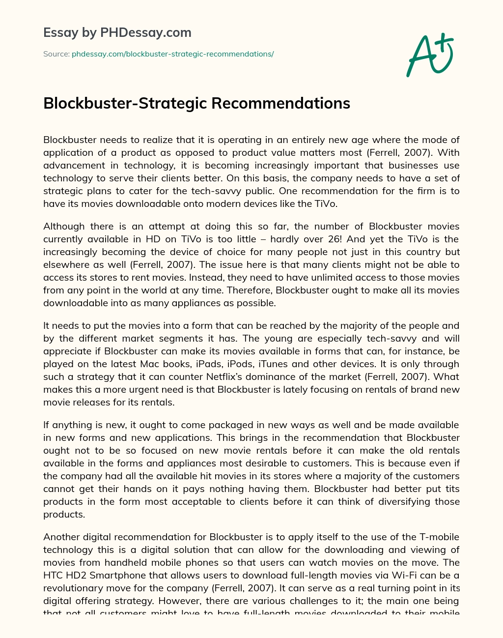 Blockbuster-Strategic Recommendations essay