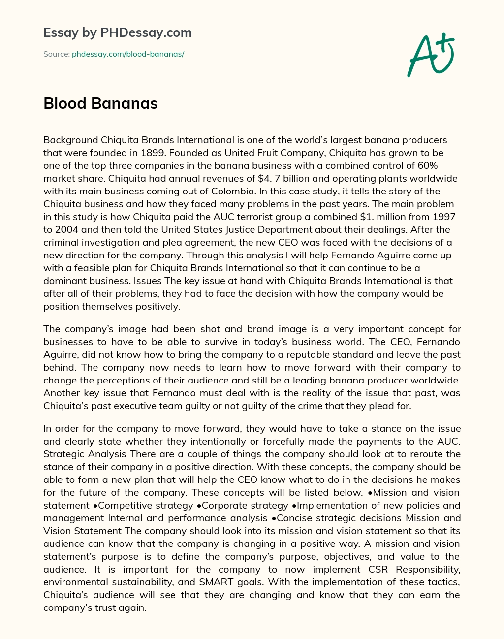 Blood Bananas essay