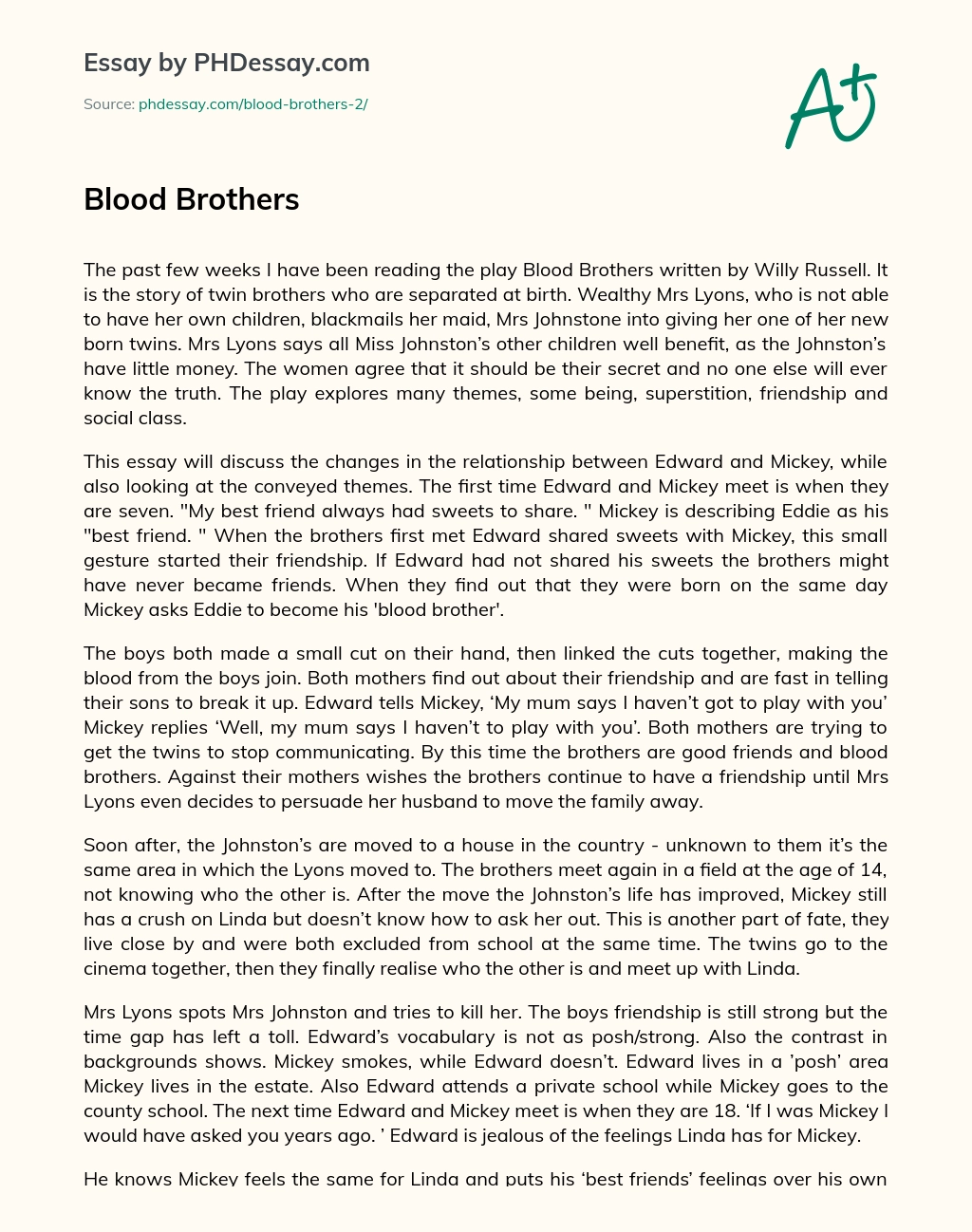 blood brothers linda essay