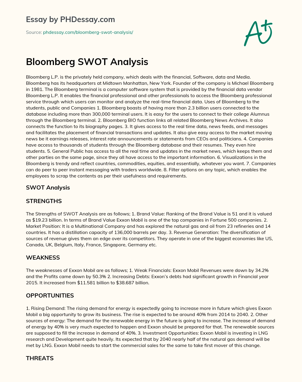 Bloomberg SWOT Analysis essay