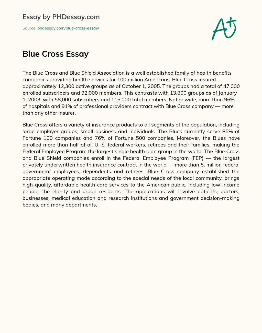 Blue Cross Essay essay