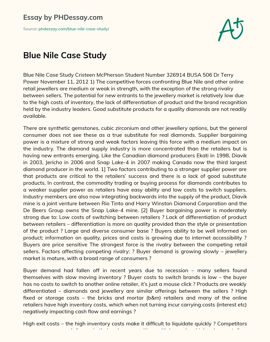 blue nile case analysis summary