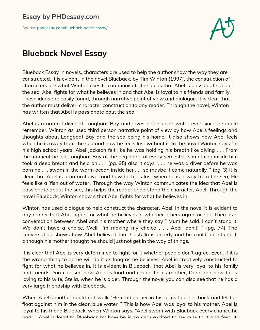 Blueback Novel Essay essay