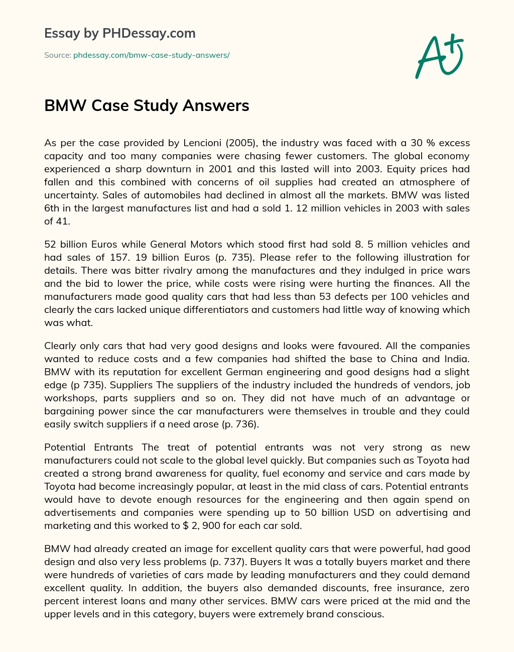 BMW Case Study Answers essay