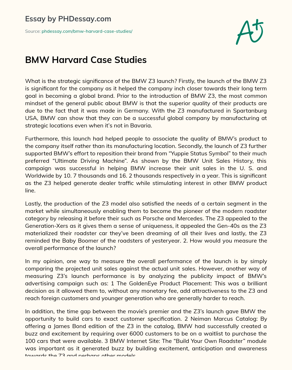 BMW Harvard Case Studies essay